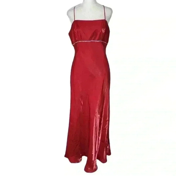 Vintage 90s Iridescent Red Prom Dress Size XL Embellished Empire Waist NEW - Picture 3 of 16